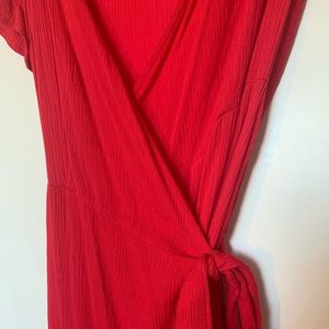 Valentine’s Day high low red wrap dress.